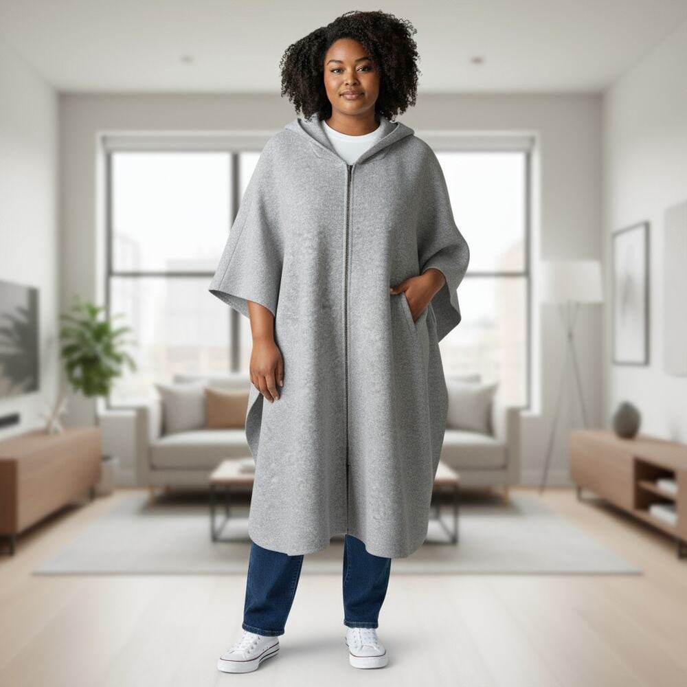 NWOT The Cashmere Project Poncho Cape Womens AOS Pure Cashmere Fox Fur Full Zip